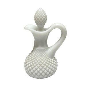 Vintage Westmoreland English Diamond Hobnail White Milk Glass Cruet W/Stopper